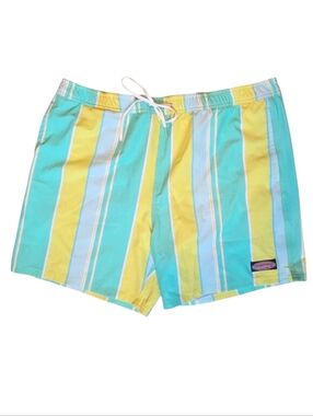 Vineyard Vines Multi Stripe Chappy Swim Trunks Green & Yellow Performance 7" XL